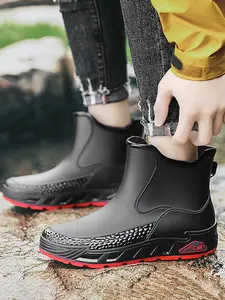 Trendy Couple Rain Boots Outdoor Waterproof Non-Slip Walking Shoes Short Ankle Rain Shoes for Work Garden Chef Work Durable Fishing