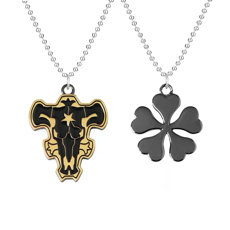 Black Clover Asta 5-Leaf Clover Pendant Anime Necklace - Metal Coating, Long Chain, Cosplay Style Necklaces, Unisex Daily Wear Letter Jewelry for Fans Gift Accessory, Anime Necklaces