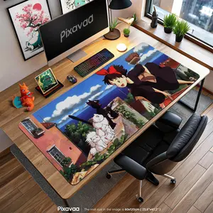 [Sale off up to 65%][Free Ship] Kiki’s Delivery Service Mouse Pad - Kawaii Anime Witch & Jiji Flying Scene, Anime Gaming Desk Mat, Anime Fan Gift