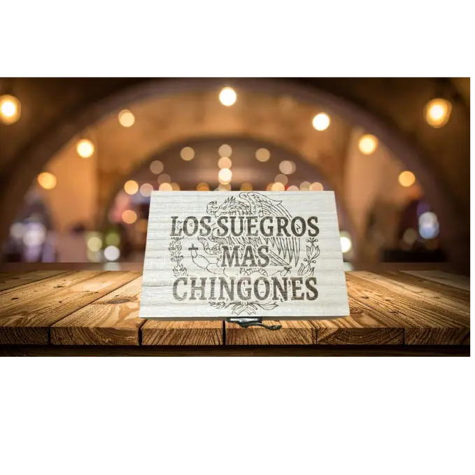 Los Suegros Más Chingones Shot Glass Box - Custom Made Wooden Drinkware with Engraved Design, Personalized Whiskey Tumbler, Drinking Glasses, Custom Wood Craft, Unique Personalized Gift