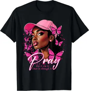 100% Cotton Pray On It Pray Over It Black Woman Afro Christian Sayings T-Shirt
