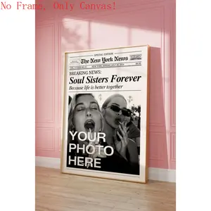 Newspaper Print, Personalized Best Friends Poster, Retro Bestie Birthday Gift, BFF Poster, Friendship Gift, Girl Dorm Room Decor.Unframed