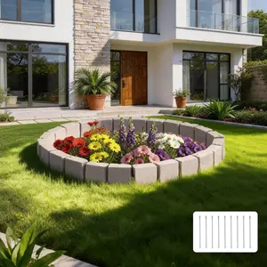 fathersdaygift VEVOR Faux Stone Landscape Edging, 15.5 ft Kit, No Dig Garden Edging Border, Blocks for Lawn, Flower Beds, Yards, 4 Pack Each Section Has 6 Bricks 46.85Lx 3.94Wx 6.1H, 9 Spikes End Cap, Beige