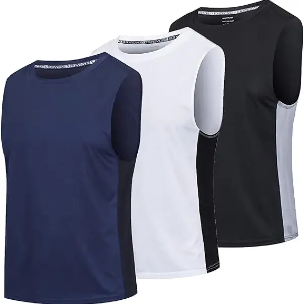 3 Pcs Men's Outdoor Roundneck Thneed Workout Top, Gym Mentank Shirts , Gas Athletic Performance Shirts, Cycling Sport Compression Shirt Muscle Vest
