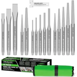 Swiilpo Punch and Chisel Set, Including Taper Punch, Cold Chisels, Pin Punches, Center Punches (16pcs)