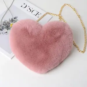 Fashion Women' Heart Shaped Handbags Cute Faux Fur Crossbody Bags Heart Design Crossbody Bag bag