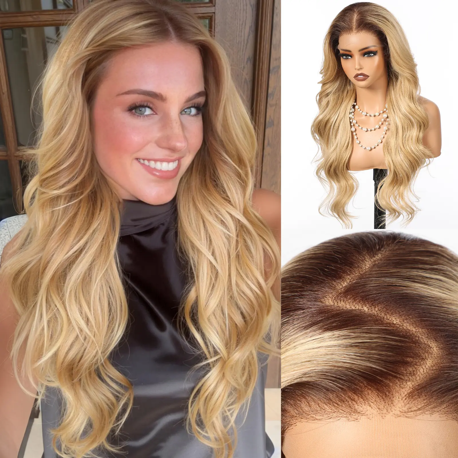 HAIRCUBE Honey Blonde 13×6 Glueless Lace Front Wavy Wig – 26 Inch Synthetic Lace Front Wig for Women