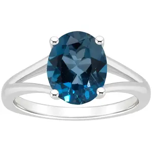 Affinity Gems Oval Blue Topaz Split Shank Ring,Sterling