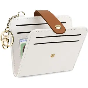 Small Wallets Woman  Blocking Leather Credit Card Holder - with ID Window - Card Wallets for Women - with Zipper Coin Purse - Keychain Wallet