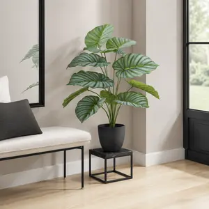 Artificial Calathea Plant, 24" Tall Real Touch Faux Potted Plant in Black Pot, Indoor Fake Table Plant for Living Room, Bedroom, Office, Entryway & Home Decor
