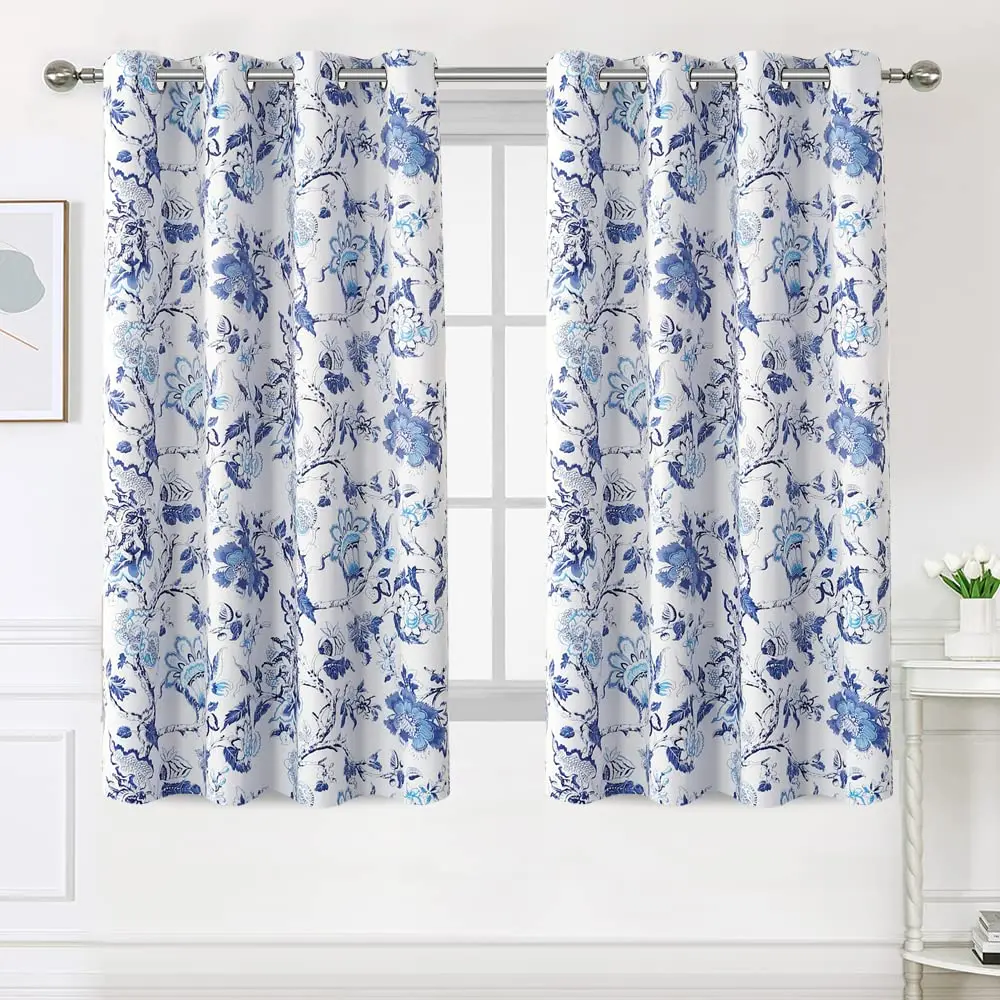 PrimeBeau Room Darkening Grommet Curtains 2 Panels Set Traditional Floral