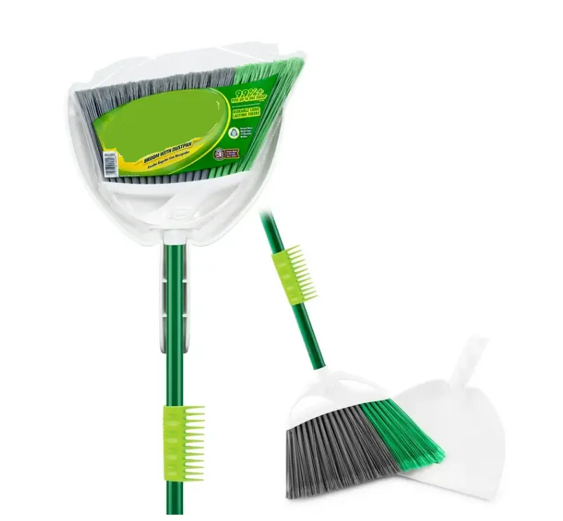 Precision Angle Broom and Dust Pan Green/White Clean Fibers Comb - Compact Design for Effective Dust Collection