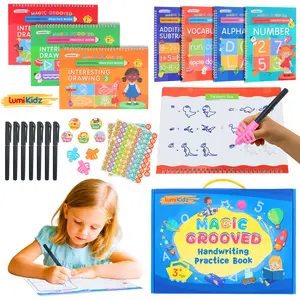 Magic Groove Calligraphy Practice Book, Reusable Large Writing Book, Kindergarten Homework Book, 3-8-year-old Children's Writing Practice Book, 10.24 * 7.29 inches (7 books+pen) Learning Materials Student Painting Supplies