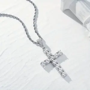 A high-end and durable silver cross pendant necklace inlaid with moissanite, perfect as a gift for couples, friends, and rappers at banquets, parties, tangle necklace tangle bendy necklace sofia the first necklace talks sofia the first necklace jewelry