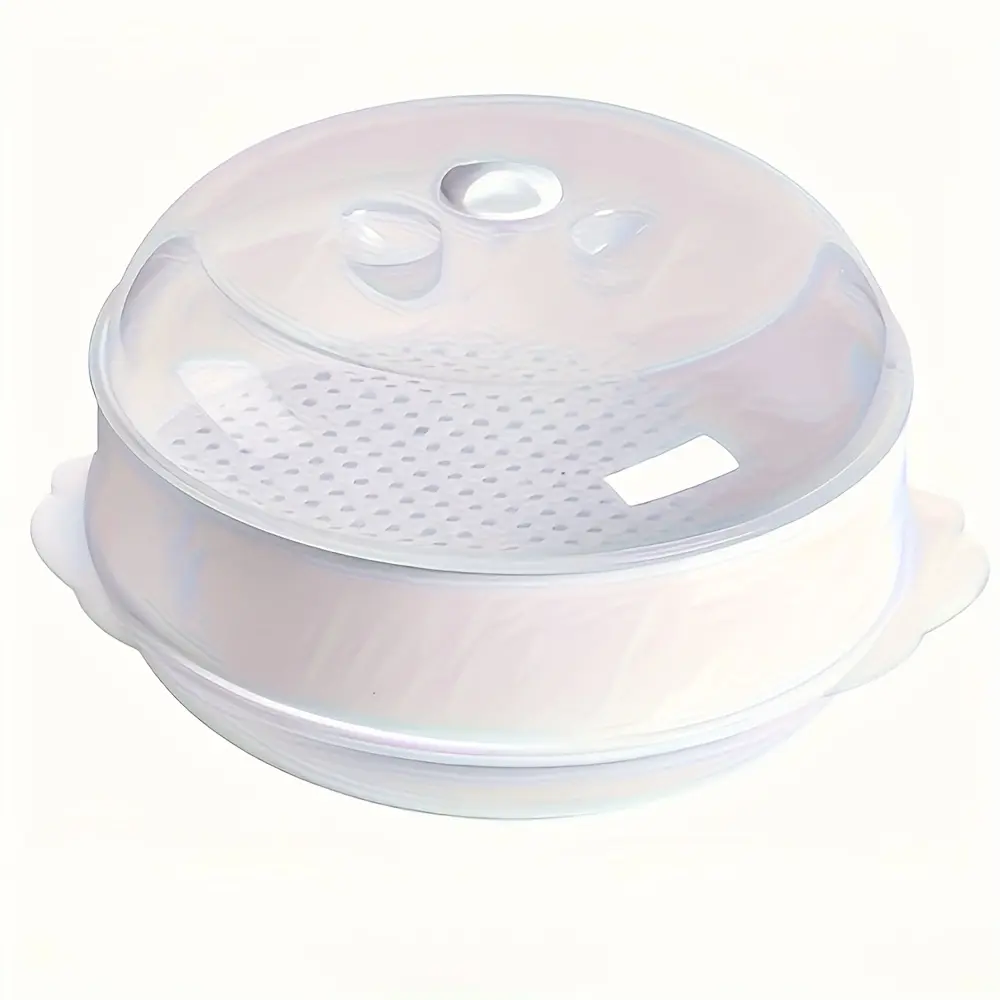 Heat Resistant Plastic Microwave Steaming Bowl With Drain Tray Clear Vented Cover For Dumplings Buns Veggies Household Cooking Accessory