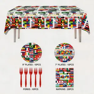 World Flags Party Supplies Set with Tablecloth – Around the World Theme Decorations for 20 Guests, Plates Napkins Forks & 108" x 54" Table Cover, International Birthday Party Kit 2026