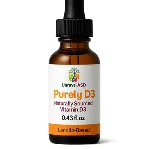Purely D3 by Unravel ASD | Naturally Sourced Vitamin D3 Drops | 0.43 fl oz Amber Glass Dropper Bottle | Lanolin-Based Healthcare Oil