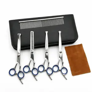 Professional 5-in-1 dog grooming scissors set, with safety round tips, made of stainless steel, sharp and durable. Also suitable for cat grooming.