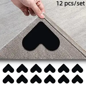 Heart Shaped Non-slip Rug Gripper, 12pcs/set Double-sided Anti-slip Rug Grips, Washable Carpet Sticker for Home Living Room Bedroom
