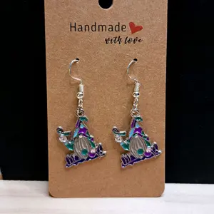 Purple & Teal Gnome Earrings - Silver Tone Hook - Unique Suicide Prevention Earrings