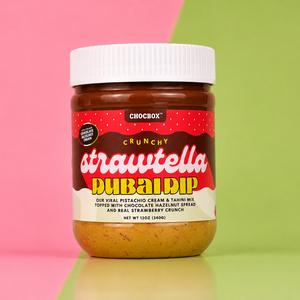 Strawtella Dubai Dip 12 oz Pistachio Cream, Chocolate Hazelnut Cream, Crunchy Strawberries