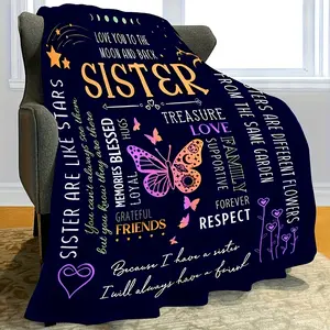 [1pc Soft Flannel Blanket Gift] 1pc A Letter to Sister Print Flannel Blanket, Soft Casual Warm Blanket, Multi-purpose Office Throw Blanket, Outdoor Camping Travel Blanket Multi-purpose Gift Blanket for All Season-280GSM