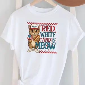 Cat Red White and Meow DTF Graphic T shirt, Holiday Graphic Tees, Unisex Apparel, Relaxed Fit, Soft Print