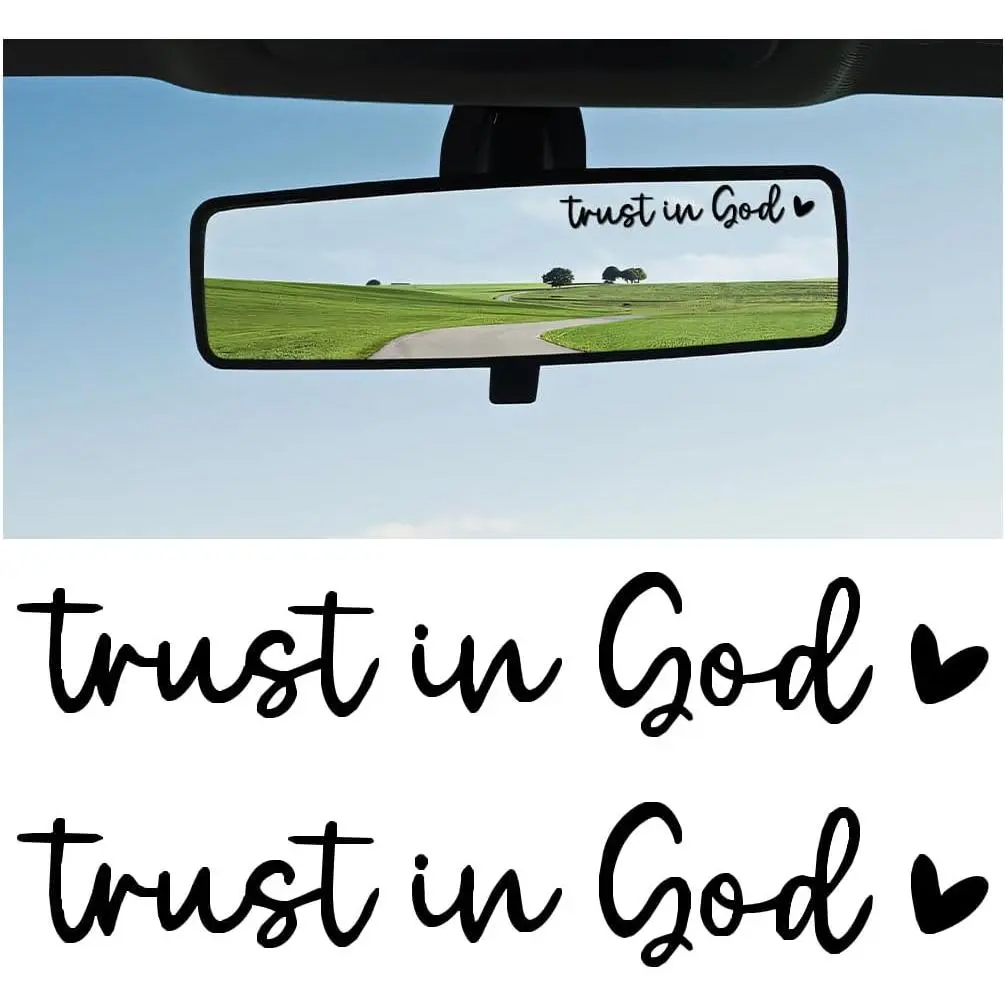 2 count Trust in God  Rearview Mirror Decal, Auto Rear View Mirror Vinyl Decal, Decorative  Window Self Affirmations Stickers Accessories, Universal for RV, SUV,  (Black)