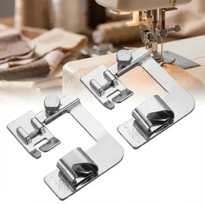 Multi-size Sewing Machine Hemmer Foot 13mm 19mm 25mm Quick Easy Rolled Hem Tool No Adjustment Rust-proof Alloy Presser Foot for Multiple Fabrics Decorative Edge Attachment