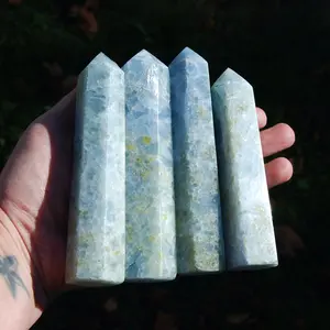 ONE Large Blue Calcite Green Diopside Crystal Tower, Madagascar