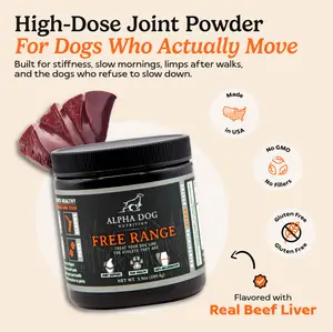 Alpha Dog Nutrition Free Range Joint Supplement for Active Dogs - Non-GMO, Made in USA, Daily Support with Glucosamine, Chondroitin, MSM, & Vitamin E