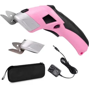 Cordless Electric  with 2  Rechargeable  Shears  Tool for Fabric Cardboard Carpet Leather Felt with Charger & Storage Box-Pink