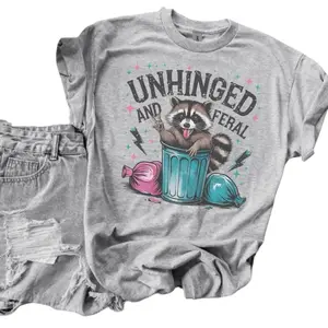 Unhinged And Feral Trash Panda Ash Grey T-Shirt - Bleached - Gildan - Unisex