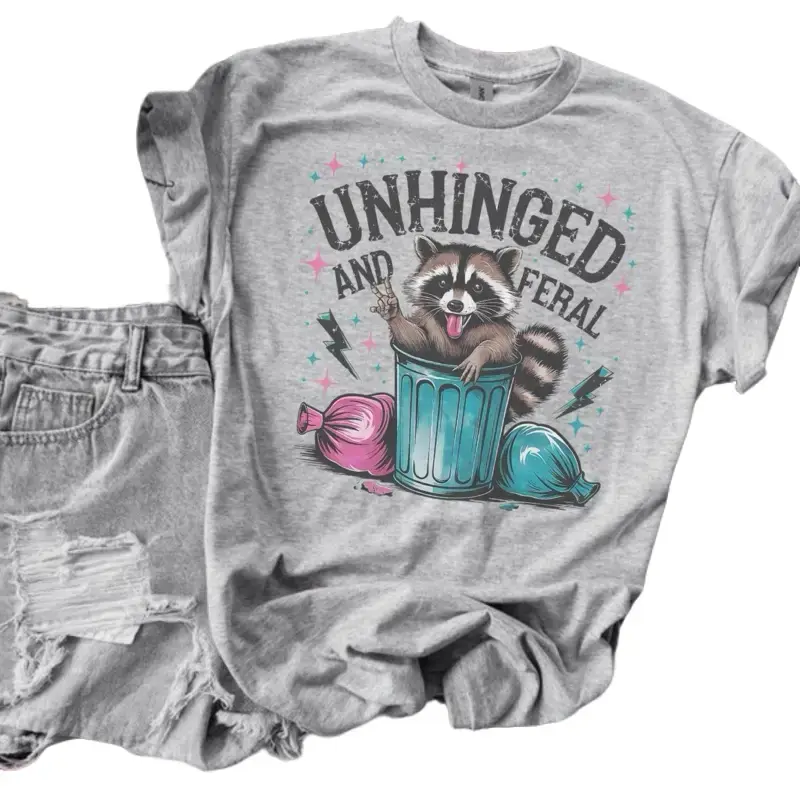 Unhinged And Feral Trash Panda Ash Grey T-Shirt - Bleached - Gildan - Unisex