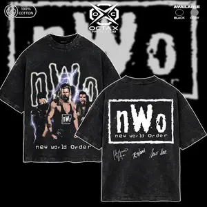 [Octa-X] New World Order Vintage Graphic T-Shirt - Hollywood Hogan Kevin Nash Scott Hall WWE Fan Tee - Retro Washed Oversized Streetwear - Wolfpac Wrestling Legend Design - Classic Pro Wrestling Tribute Shirt for Men & Women