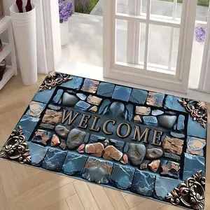 3D Stone Pattern Welcome Door Mat, Non-slip Washable Floor Mat, Decorative Carpet for Home Entrance Kitchen Living Room Bedroom, Decorative Area Rug