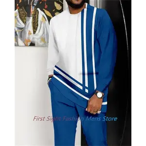 African Clothing Set for Men Tracskuit Set Casual Walking Suit Ovrersize Streetwear Long Sleeve T-Shirt Trousers Outfit  2-piece