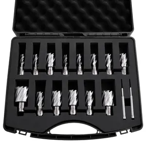 VEVOR 16-Piece HSS Steel Annular Cutter Set, Weldon Shank Mag Drill Bits Kit with Chip Slots, Smooth Cut, 1" Cutting Depth, 7/16"-1-3/8" Diameter, 14 Bits + 2 Pilot Pins, Plastic Case for Magnetic Drills