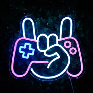Game Controller Rock Hand Neon Sign - LED Lights for Indoor Use, Vibrant Glow Decor for Gaming Setups, Bedrooms