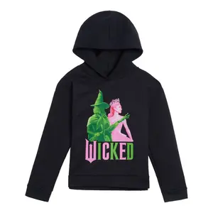 Universal Studios Wicked Big Girls Fleece Drop Shoulder Pullover Hoodie Black Glinda / Elphaba 10-12