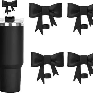 Bowknot Design Silicone Straw Cap, 2/4 Counts Cute Straw Cover, Straw Topper for 10mm Straws, Drinkware Accessories for Home Office