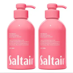Saltair Body Wash, Pink Beach 2-Pack. Moisturizing Body Cleanser with Monoi Oil and Cupuacu Butter. Luxury Shower Gel for Women and Men. Vegan, Cruelty-Free, Paraben-Free. 2x 17oz Pump Bottles