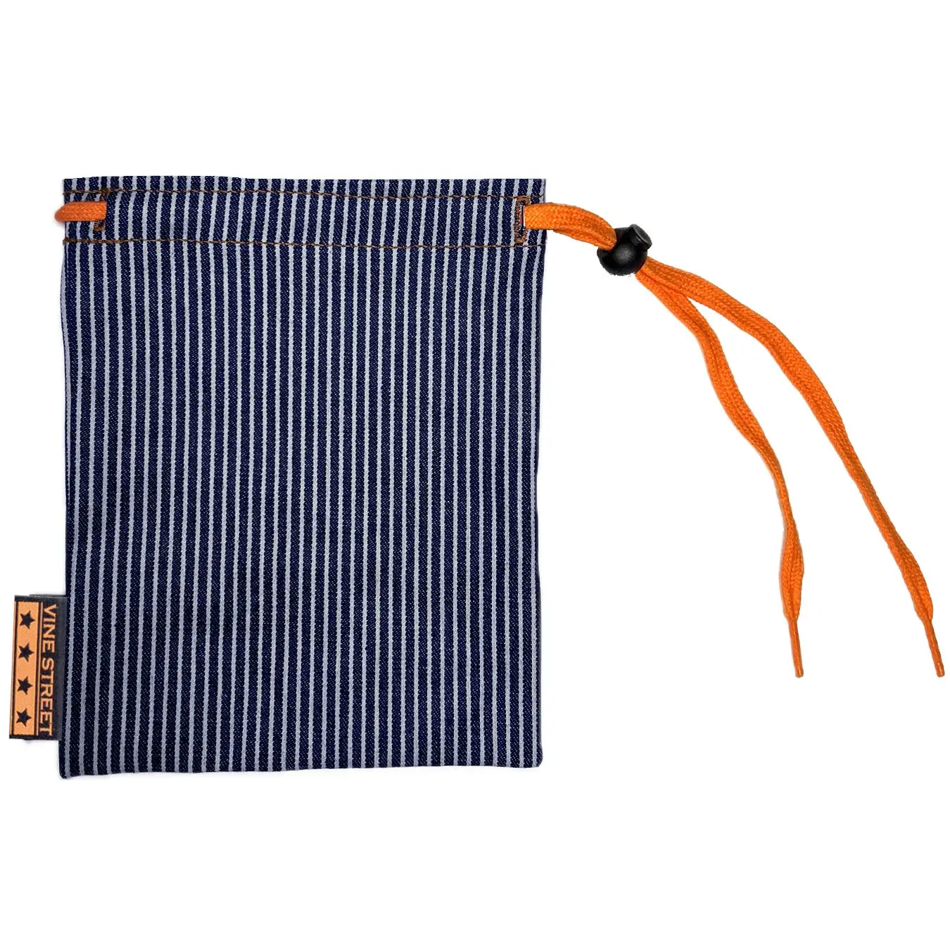 VINE STREET MARKET USA Thin Stripe Denim Pouch - Fashionable Hand Sized Adjustable Drawstring Closure, Durable Denim Construction, 8.5” (L) x 6.5” (W)