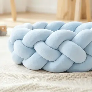 Soft & Breathable Braided Nursery Cushion for Baby Room Decor, 2M Four-Strand Knotted Braid Plush Knot Pillow