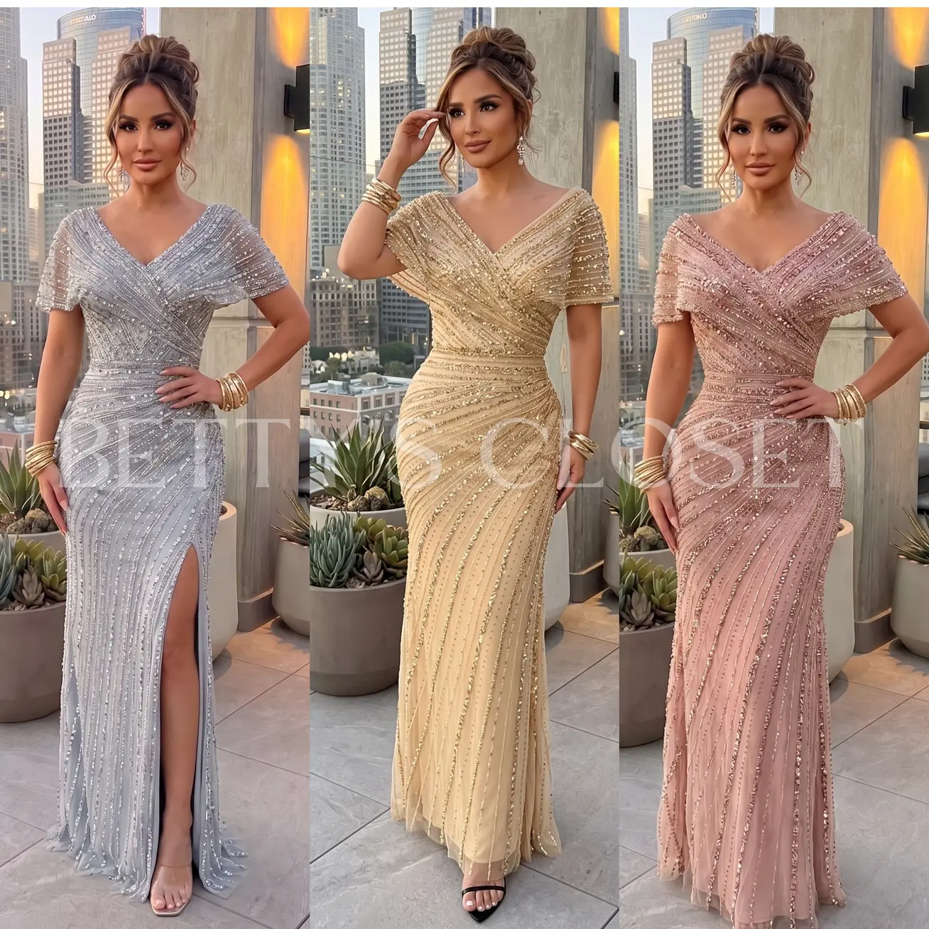Alison Beaded Embellished Gown W/ Zipper Back