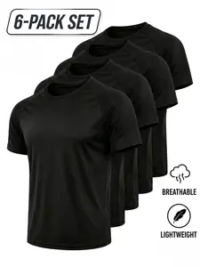 6-Pack Men's Athletic T-Shirts, Quick-Dry Polyester Mesh Crewneck with 4-Way Stretch, Lightweight Undershirt for Gym Workouts, 100% Premium Polyester Mesh Blend, 4-Way Stretch & Shape Retention Gym Training Sportswear Gym Daily Wear