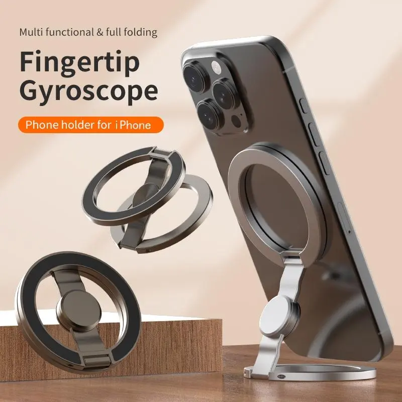 REGEE YS08 Magnetic Phone Stand for iPhone - Aluminum Mini Triple-Fold Phone Stand, Pocket Portable Cell Phone Holder, 360° Rotatable, Magnetic Mount Compatible with All iPhone 12, 13, 14, 15, 16 Series