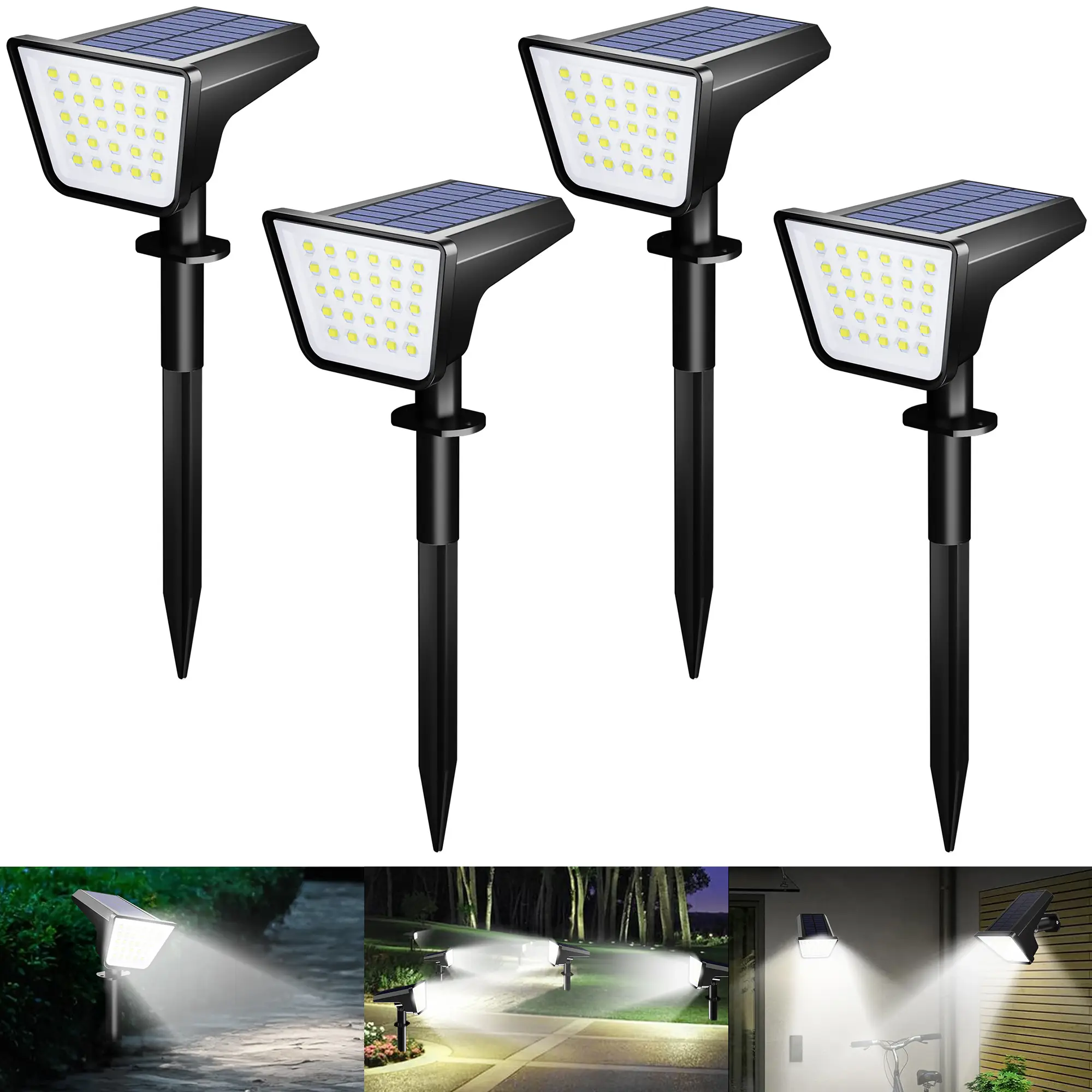 Solar Outdoor Security Light- 4Pack 58LED Solar Spot Lights With Motiondetection,4 Sided Water Resistant Post Lights for Yard Porch Garden