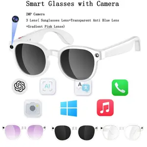Smart Glasses with 2MP Camera ,Hands-free Anti-Shake Video Recording AI Glasses, 3 Lens(Sunglasses +Anti Blue Lens+Gradient ),270Mah Battery Sunglasses Bluetooth Call Glasses,  Lightweight, AI Real -Time Translation