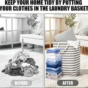 Large Foldable Fabric Laundry Basket with Handle, Collapsible Laundry Hamper, Clothes Storage Basket, Waterproof Dirty Clothes Organizer for Bathroom, Bedroom, and Laundry Room